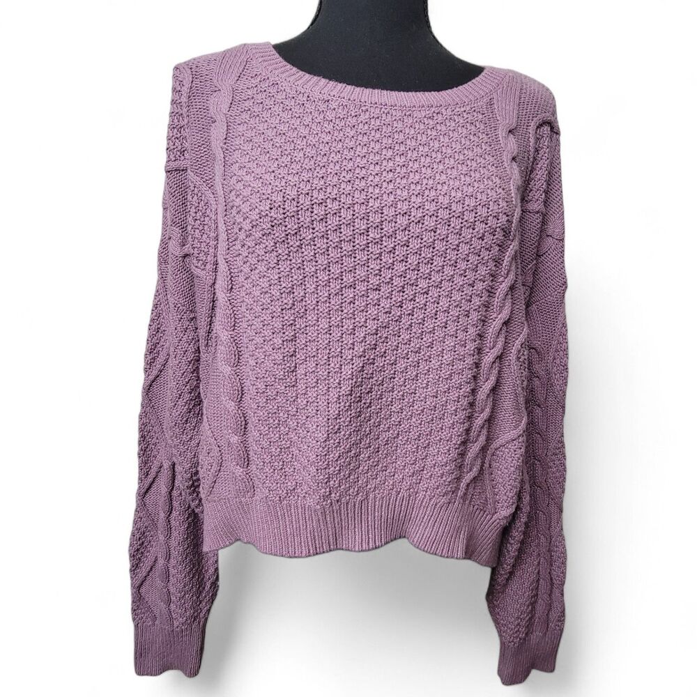 Knit Crop Top Sweater Juniors XL Purple Coastal Grandmother Preppy Y2K Academia